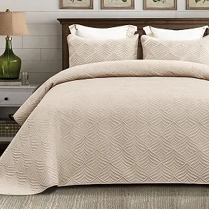 Покрывало Whale Flotilla Modern 220 x 240 см, покрывало на кровать с 2 наволочками, микрофибровое покрывало с тиснением, легкое и мягкое постельное белье на 4 сезона, бежевый - Фото 1