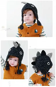 Вязана шапка дитяча з динозавром для хлопчиків та дівчаток, зимова тепла мила synthetic.ua - Фото 1