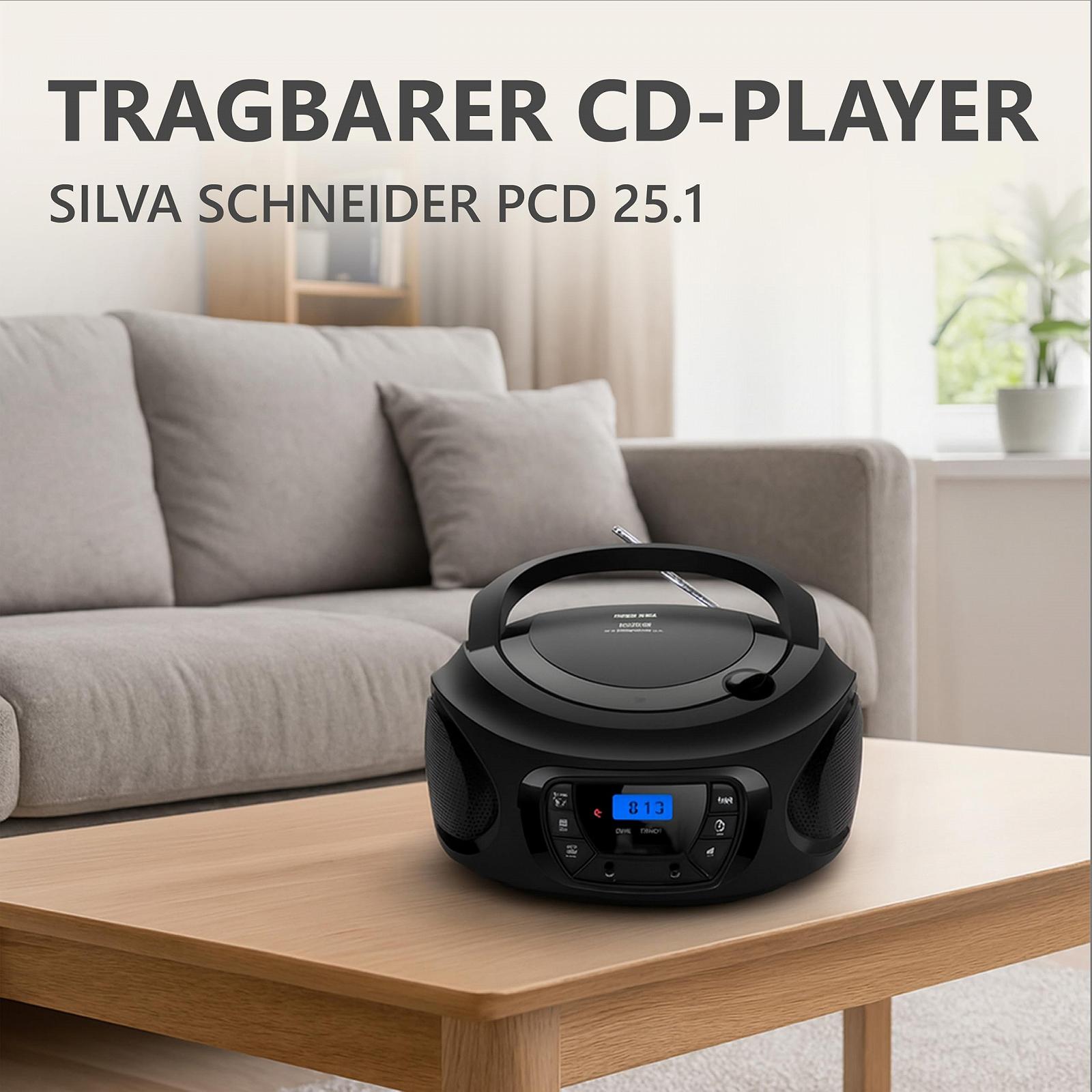 Магнитола CD-проигрыватель Silva Schneider PCD 25.1 с FM PLL радио, ЖК-дисплеем, памятью на 30 станций, AUX-In и разъемом для наушников, питание от сети/аккумулятора Черный, фото №5