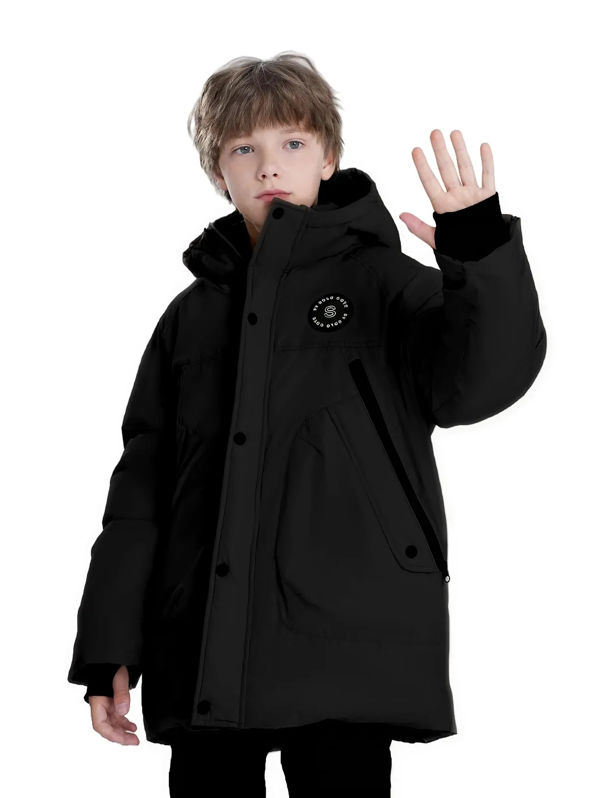 Зимова куртка з капюшоном для хлопчиків Sunny Sprout, утеплена пуховик з вітрозахисними рукавами та флісовою підкладкою, фото №1