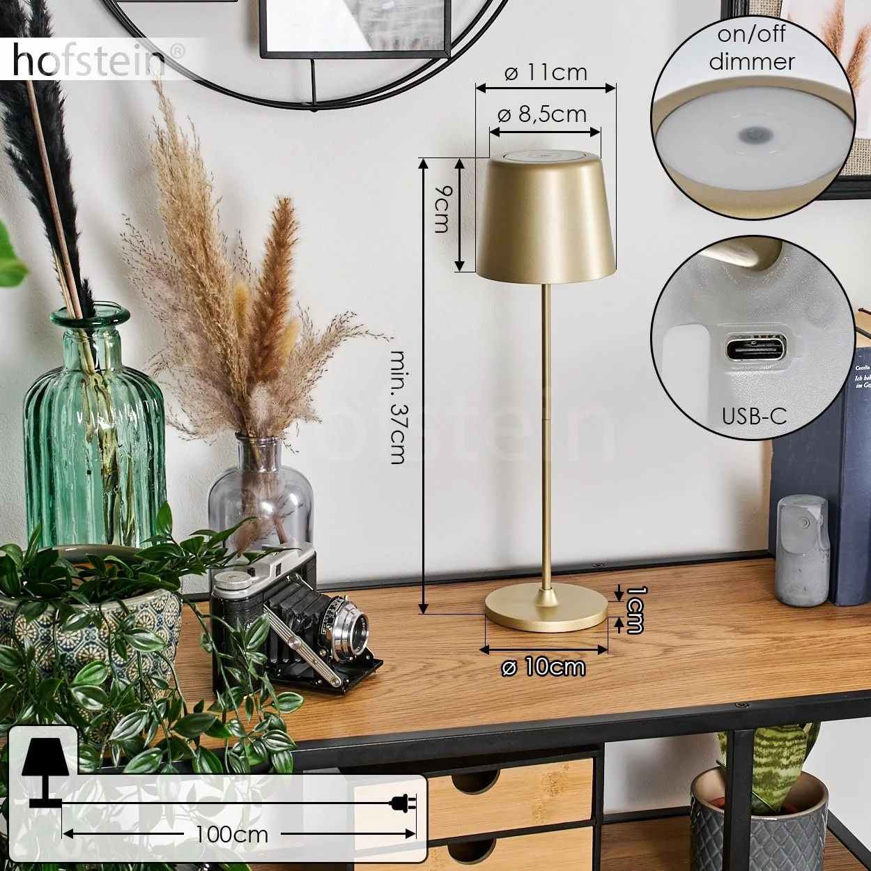 Настільна лампа Belece LED димована метал/пластик USB-C акумулятор 2 Ват 310 Люмен 3000 Кельвін золотий/білий, фото №5