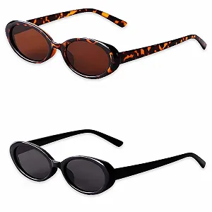 Набір 2 вінтажних овальних сонцезахисних окулярів, чорні, модні тонкі жіночі, чорний - Фото 1