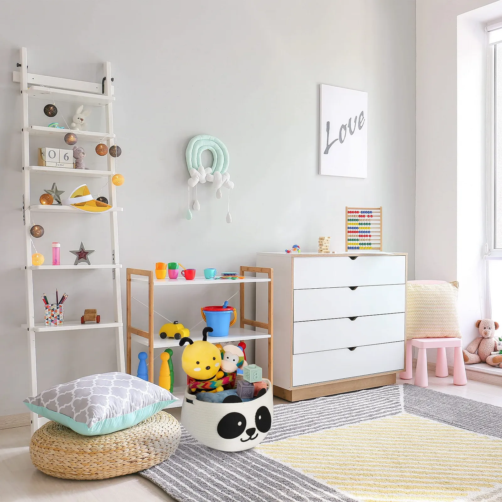 Корзина для хранения Panda Relaxdays, 24,5 x 35 см, для игрушек для детской комнаты, белая/черная, фото №5