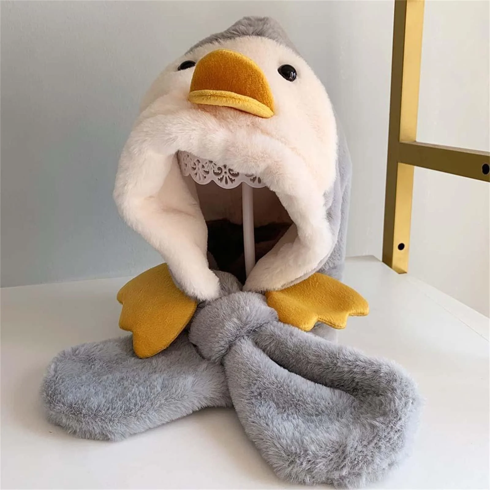 Вязаная детская шапка Generisch с шарфом, зимняя теплая шапка с помпоном, ушками и завязками для малышей, девочек, мальчиков и подростков, фото №3