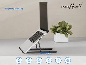 Подставка для ноутбука PureMounts, регулируемая по высоте, складная и эргономичная подставка для ноутбука для домашнего офиса, 6 регулируемых углов обзора, подставка для ноутбука с вентиляцией и нескользящими накладками, черная synthetic.ua - Фото 1