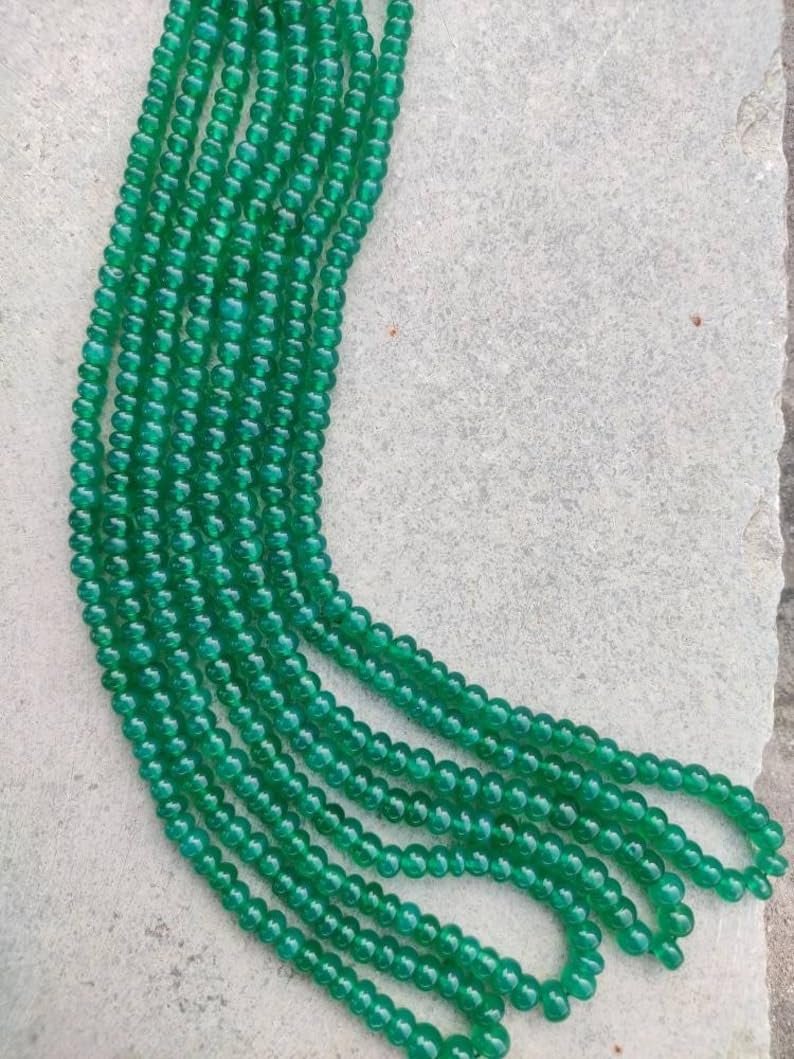 Круглые граненые бусины из натурального зеленого оникса 4-4.5, фото №2