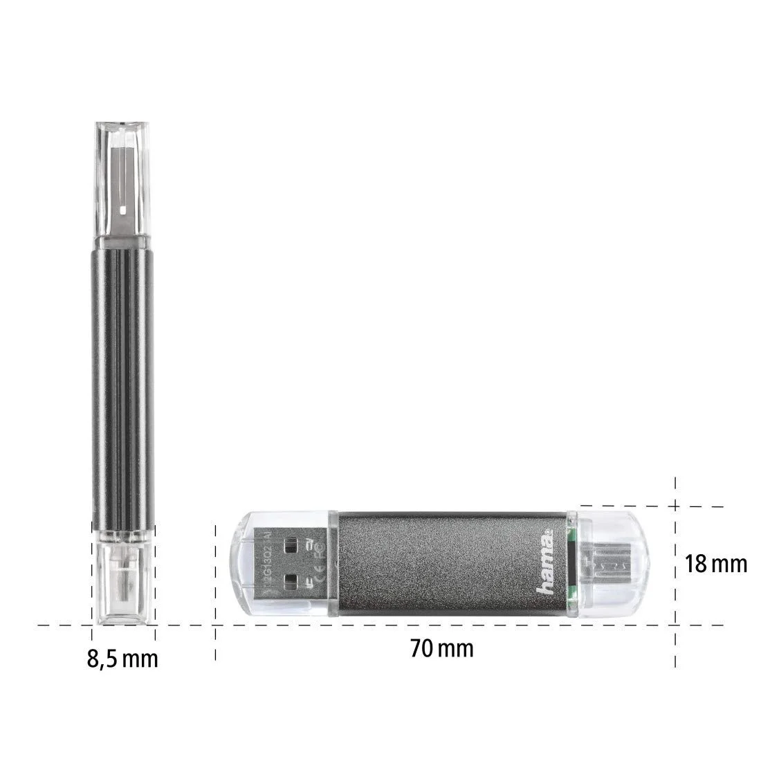 USB-флеш-накопичувач Hama Laeta Twin USB 2.0 OTG Micro USB 128 GB 10 MB/s Grey, фото №3 USB-флеш-накопичувач Hama Laeta Twin USB 2.0 OTG Micro USB 128 GB 10 MB/s Grey, фото №3