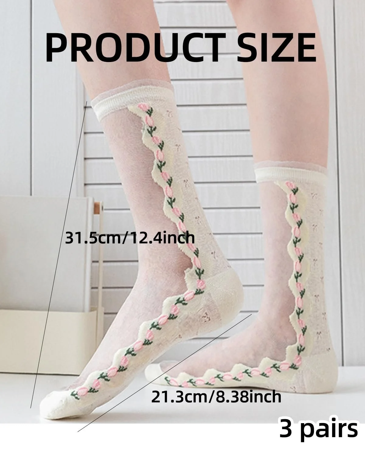 Шкарпетки Прозорі з Квітковим Принтом (3 пари), фото №2