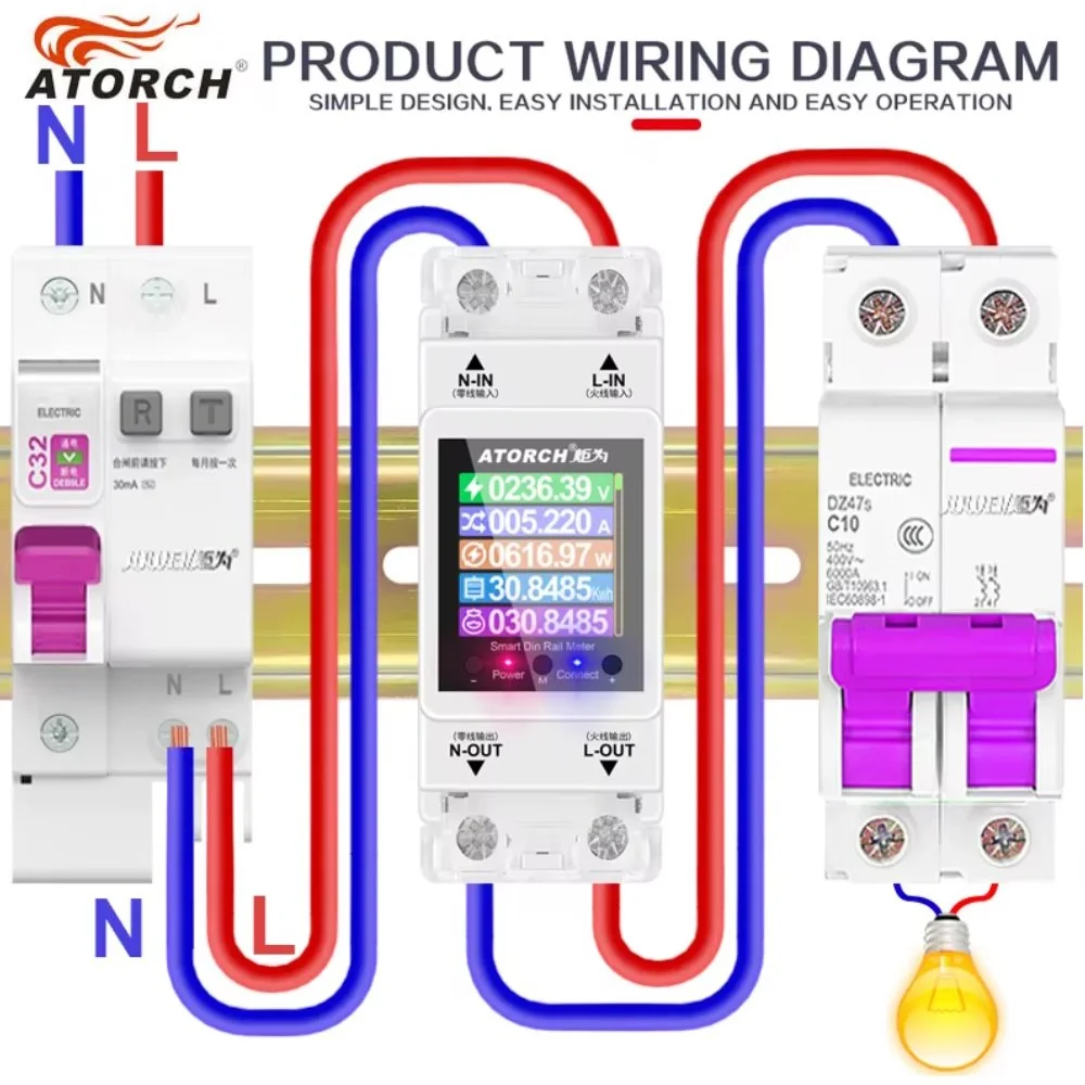 Умный Wi-Fi, автоматический выключатель, ATORCH 2P 100A Tuya WIFI, счетчик электроэнергии КВтч, измерение мощности, таймер, фото №5