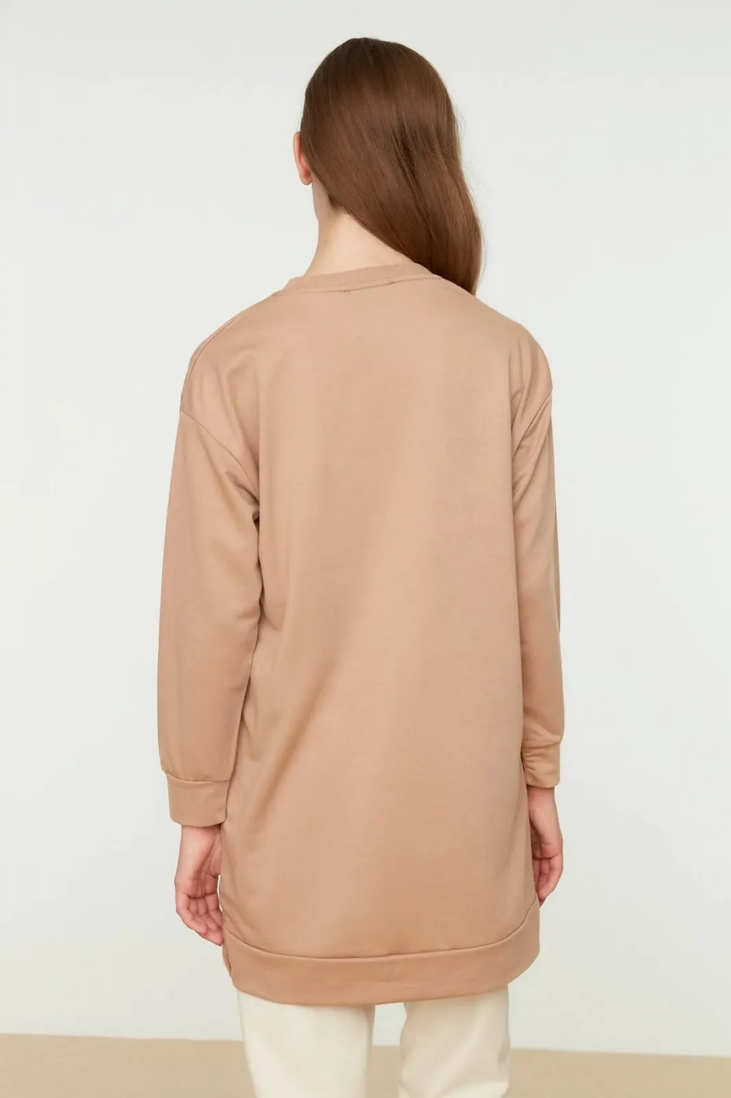 Женский вязаный свитшот TRENDYOL Basic с воротником-стойкой, бежевый, фото №5