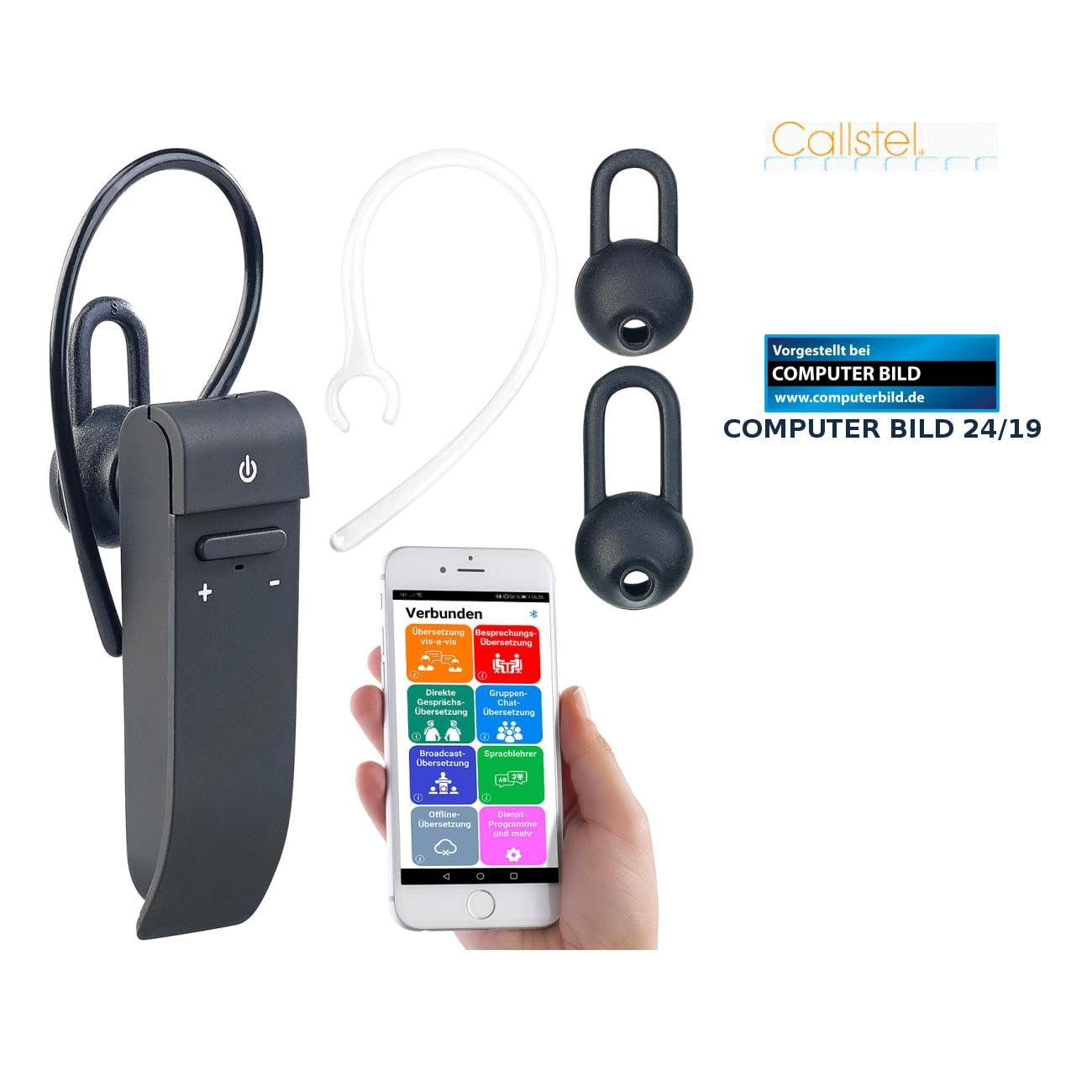 Перекладач голосу Callstel 2-в-1: Бездротова моно гарнітура-перекладач з підтримкою Bluetooth та додатком, фото №2