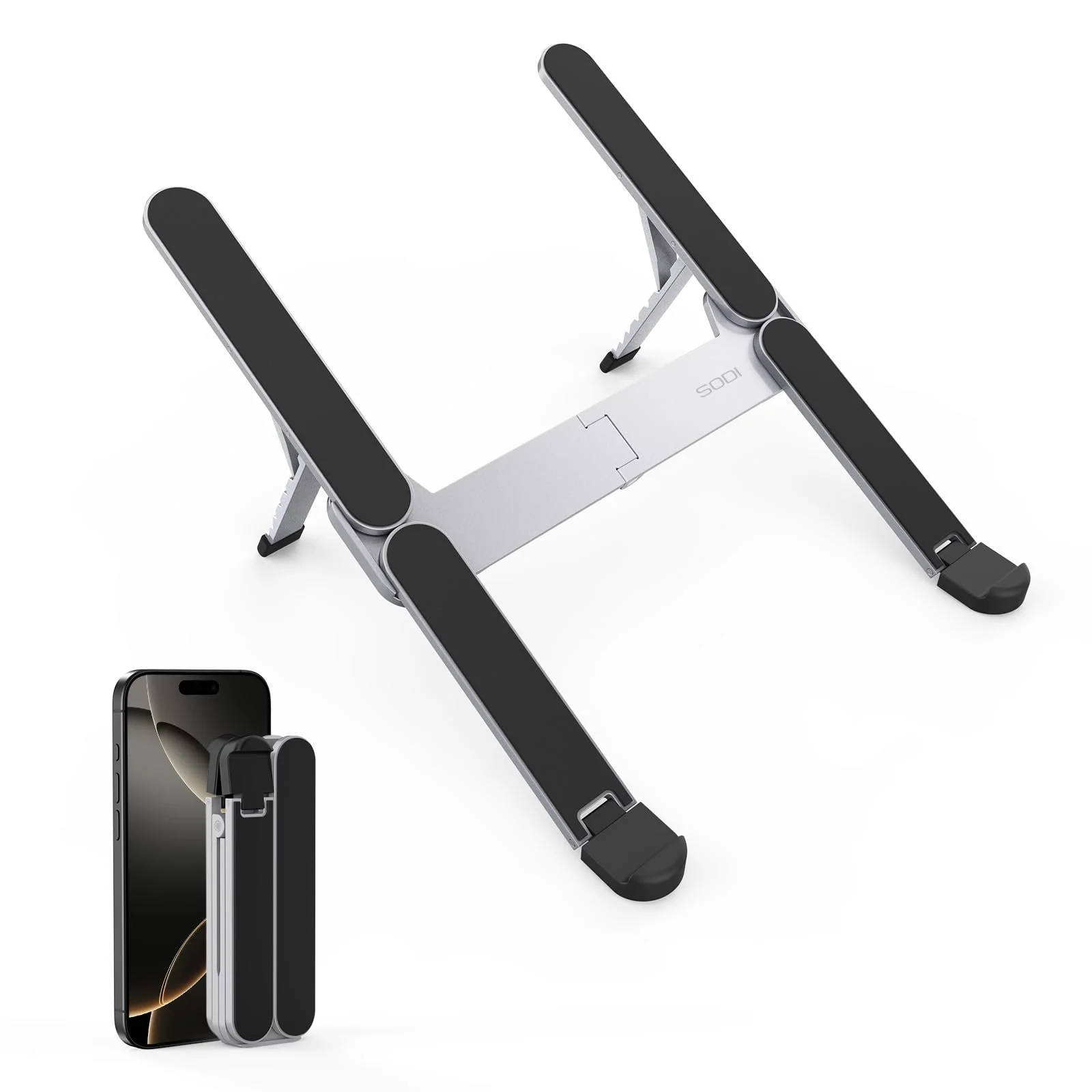 Подставка для ноутбука SODI, складная, портативная алюминиевая подставка для ноутбука для путешествий и поездок на работу, совместима с MacBook Pro/Air, HP, Sony, Dell, все 10-16 дюймов, серебристая, фото №1
