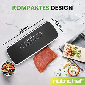 Вакуумный упаковщик NutriChef, для еды, Sous Vide, набор для запайки фольги, включая винный запайщик, вакуумный шланг для всасывания воздуха, 5 вакуумных пакетов и 1 вакуумный рулон для запайки synthetic.ua - Фото 1