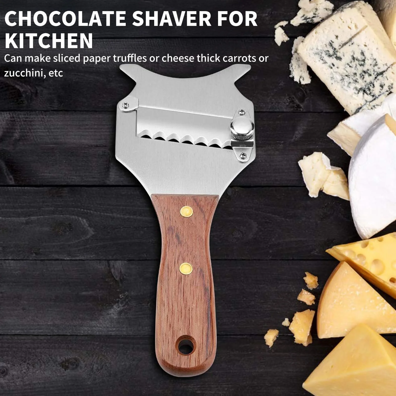 Слайсер для трюфелів Gourmebel Professional з регулюванням, нержавіюча сталь, з дерев'яною ручкою, фото №4