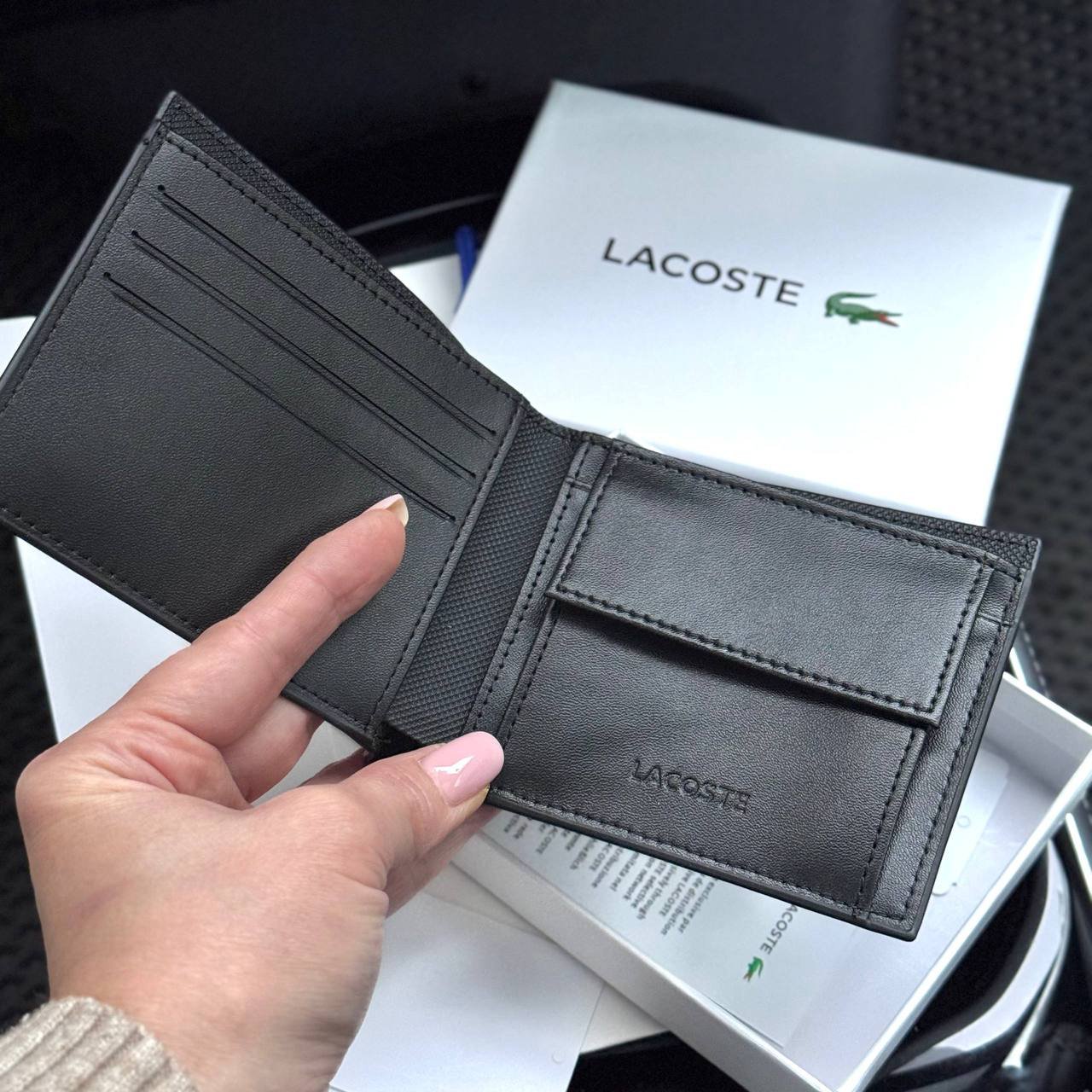 Чоловічий гаманець Lacoste чорне портмоне Лаокста, фото №4