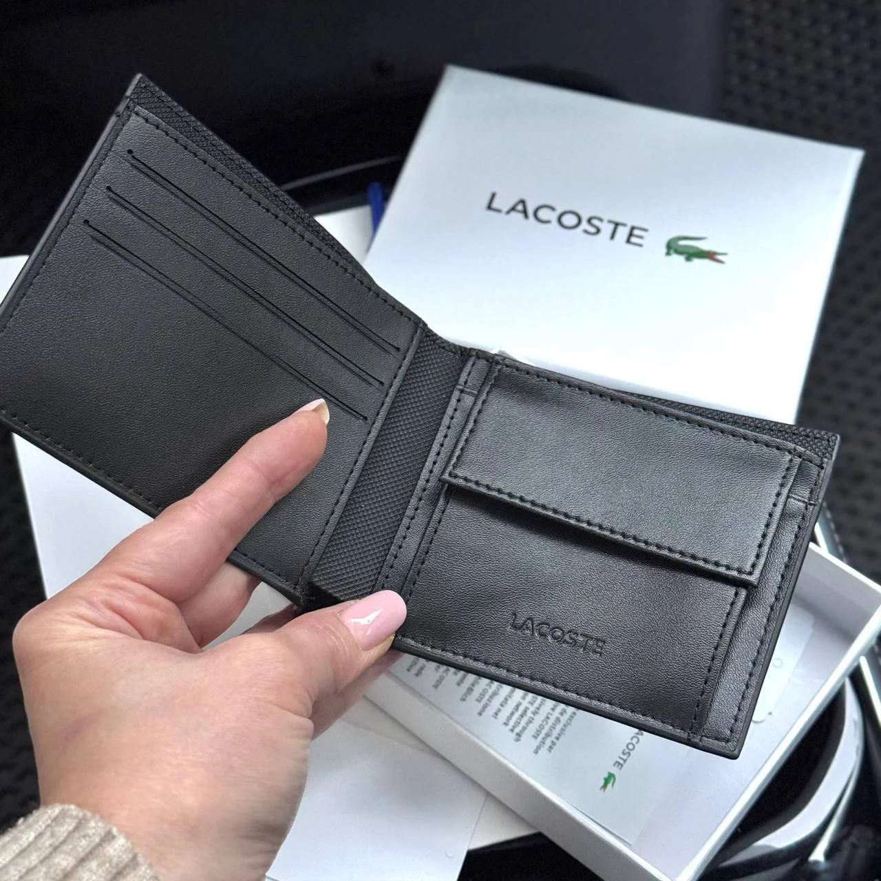 Чоловічий гаманець Lacoste чорне портмоне Лаокста, фото №4