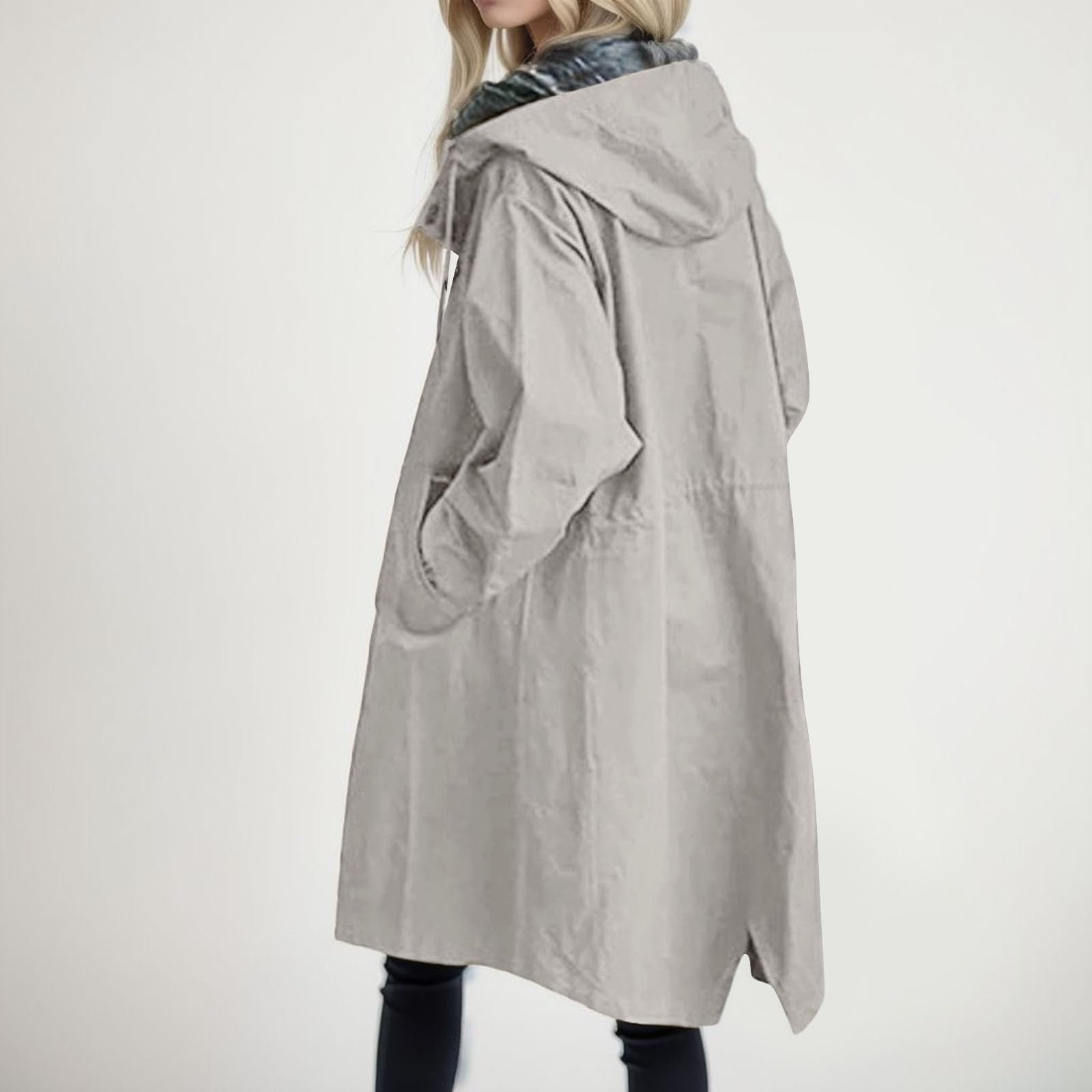 Жіночий тренч з капюшоном, зимове пальто, великі розміри, довга термокуртка, фото №3 Жіночий тренч з капюшоном, зимове пальто, великі розміри, довга термокуртка, фото №3