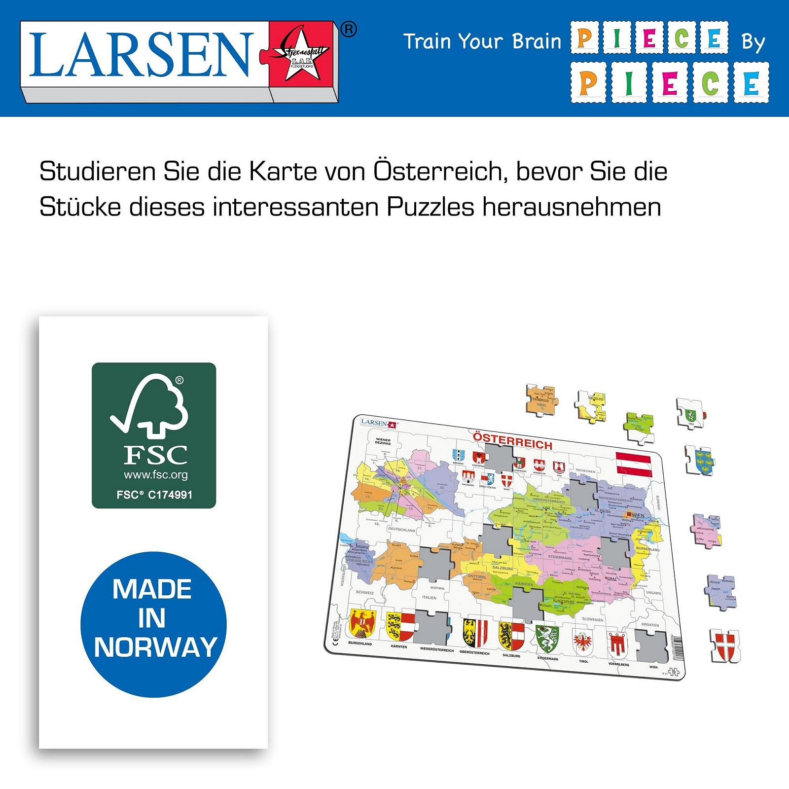 Пазл Larsen K41 Політична карта Австрії рамковий 70 елементів, фото №5 Пазл Larsen K41 Політична карта Австрії рамковий 70 елементів, фото №5