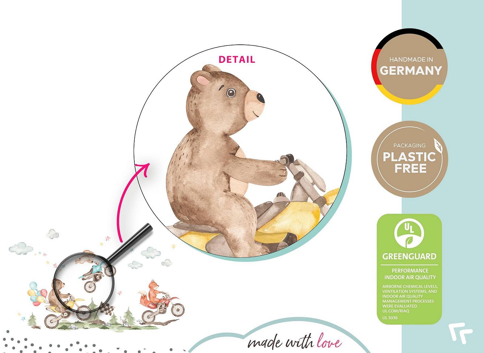 Наклейка на стену Little Deco DL5071 M Лесные звери на мотоциклах Набор, фото №5