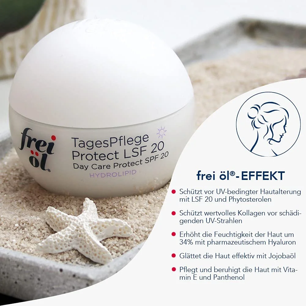 Денний крем frei öl Hydrolipid Day Care Protect SPF 20 зволожувальний з гіалуроновою кислотою 50 мл, фото №3 Денний крем frei öl Hydrolipid Day Care Protect SPF 20 зволожувальний з гіалуроновою кислотою 50 мл, фото №3