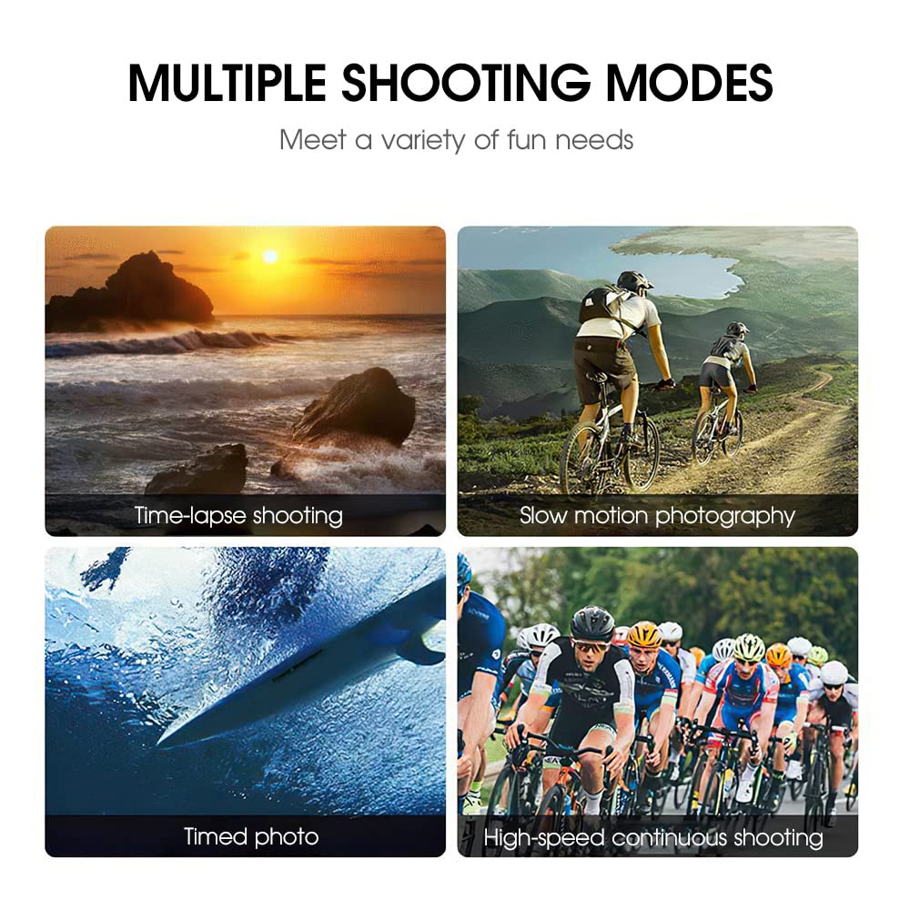 Екшн-камера Camnoon 4K/60FPS 24MP Портативна DV з 5-дюймовим великим РК-дисплеєм Широкий кут 2.4G бездротовий пульт Дистанційного Керування Водонепроникний Корпус Комплект Аксесуарів, фото №6 Екшн-камера Camnoon 4K/60FPS 24MP Портативна DV з 5-дюймовим великим РК-дисплеєм Широкий кут 2.4G бездротовий пульт Дистанційного Керування Водонепроникний Корпус Комплект Аксесуарів, фото №6