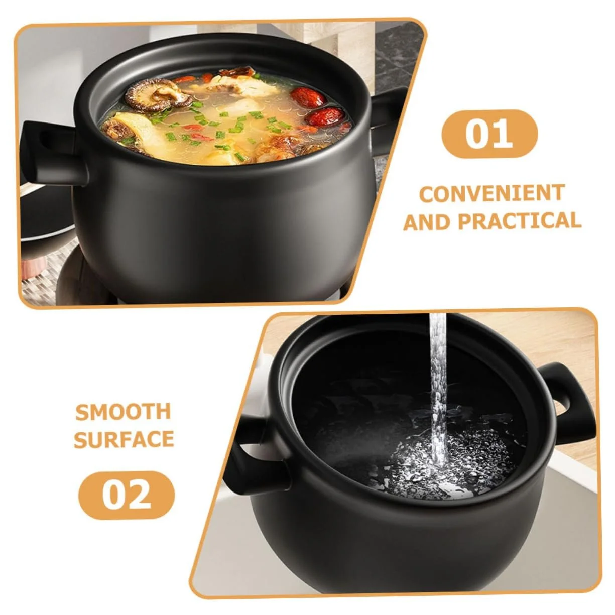 Кастрюля керамическая VALICLUD большая жаропрочная для газовых плит с двойными ручками, фото №6