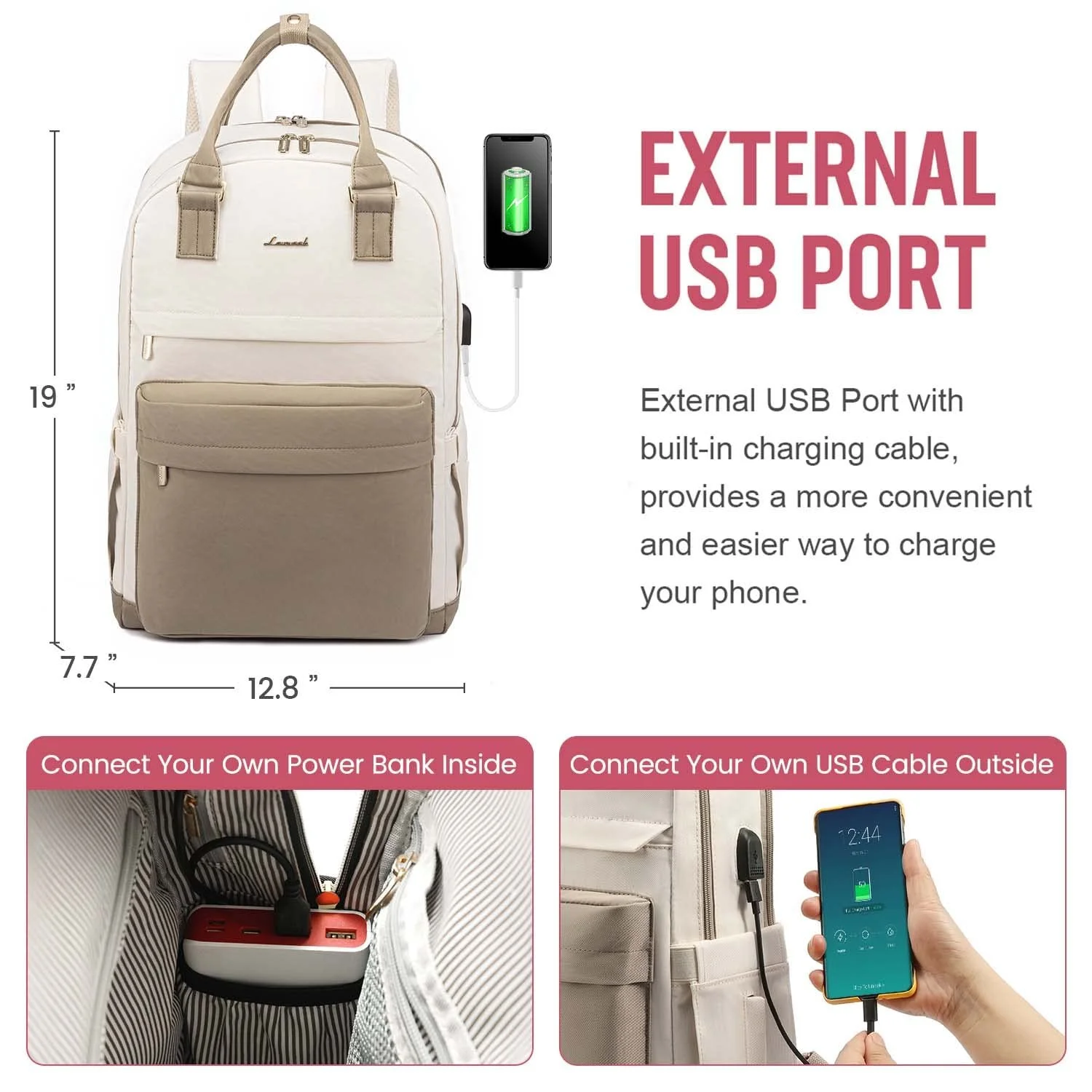 Рюкзак для ноутбука Lovevook 17" USB Charging Port Khaki Beige, фото №5 Рюкзак для ноутбука Lovevook 17" USB Charging Port Khaki Beige, фото №5