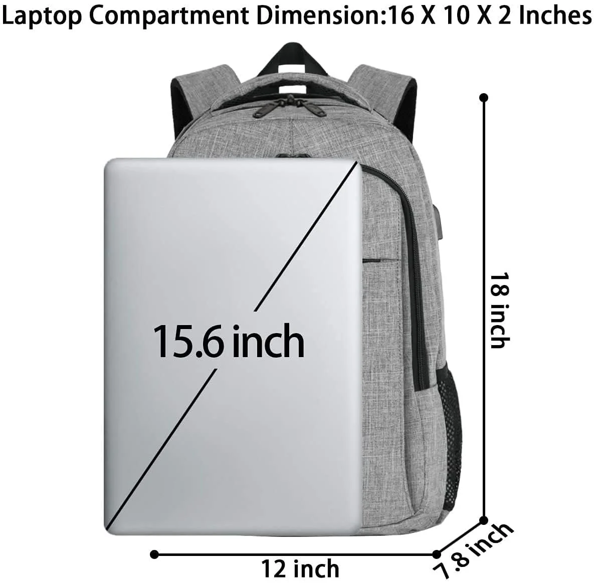 Рюкзак для ноутбука MATEIN Multifunction USB 15.6 дюймов Grey, фото №6 Рюкзак для ноутбука MATEIN Multifunction USB 15.6 дюймов Grey, фото №6