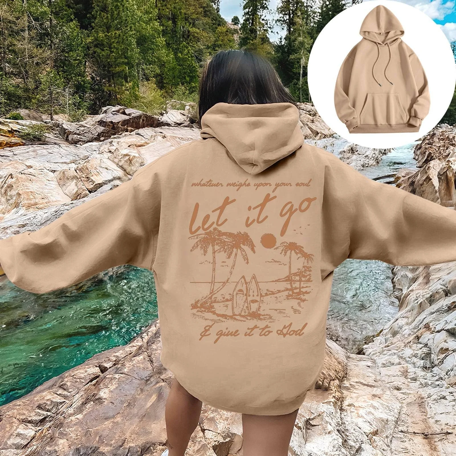 Женский Худи с капюшоном Мультяшный принт Комфортный Oversized Длинный рукав, фото №3