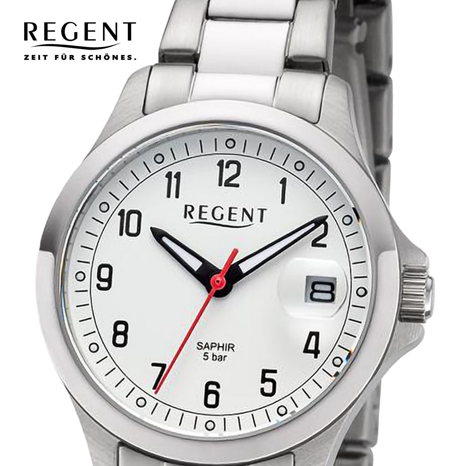 Женские часы REGENT Сталь/Белый 5 Bar, серебристый / белый, Браслет, фото №2