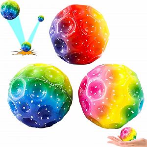 Набір м'ячів Rainbow Celestial Bounce, 3 шт, градієнтні місячні м'ячі в 3 стилях, космічний м'яч, гумовий м'яч, що стрибає, високо стрибаючий гумовий м'яч для водних ігор, ігри на батуті, пляжу - Фото 1