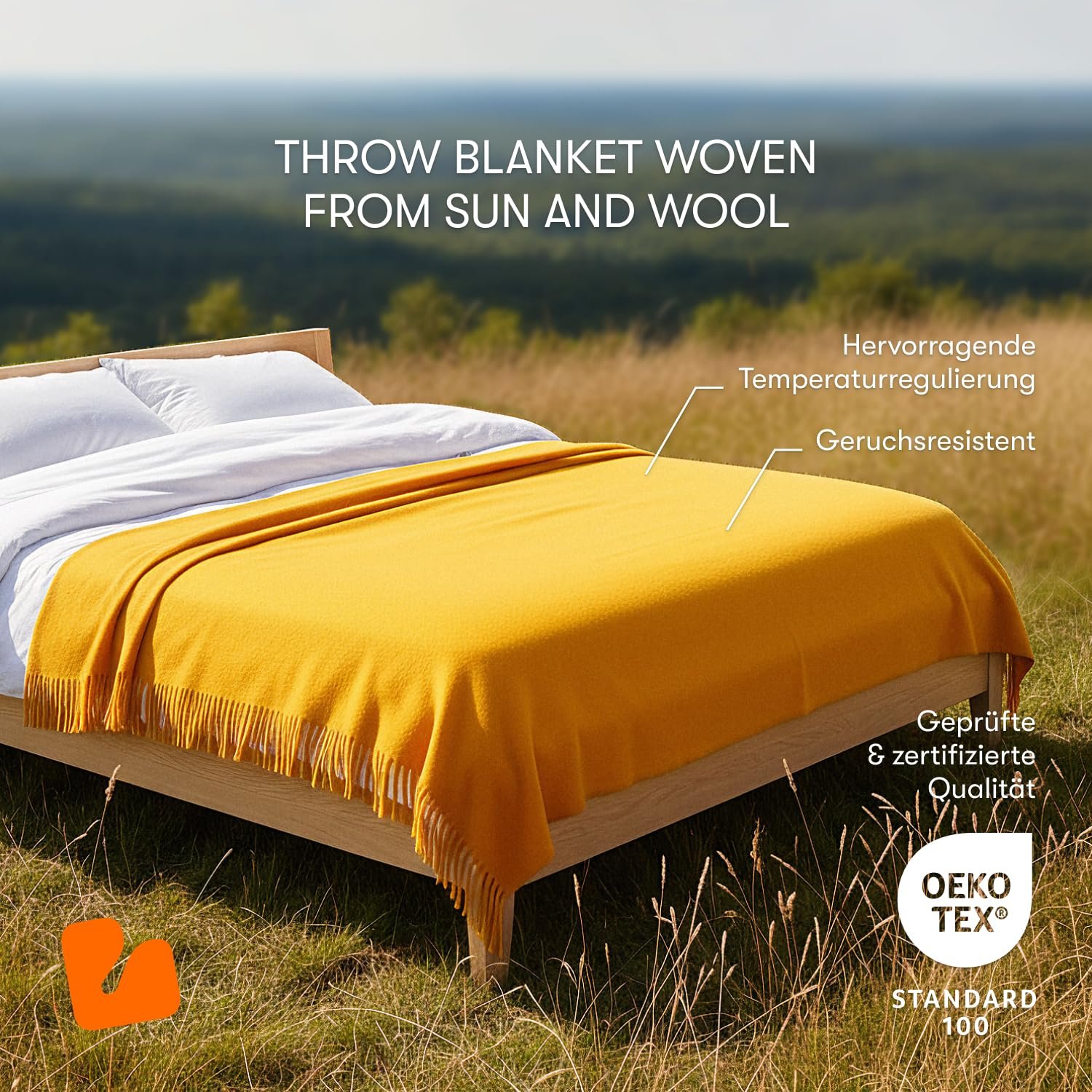 Плед Lanavitta Leon Вовняний - Покривало - 100% вовна з Австралії, Теплий плед на диван - Жовтий, фото №6