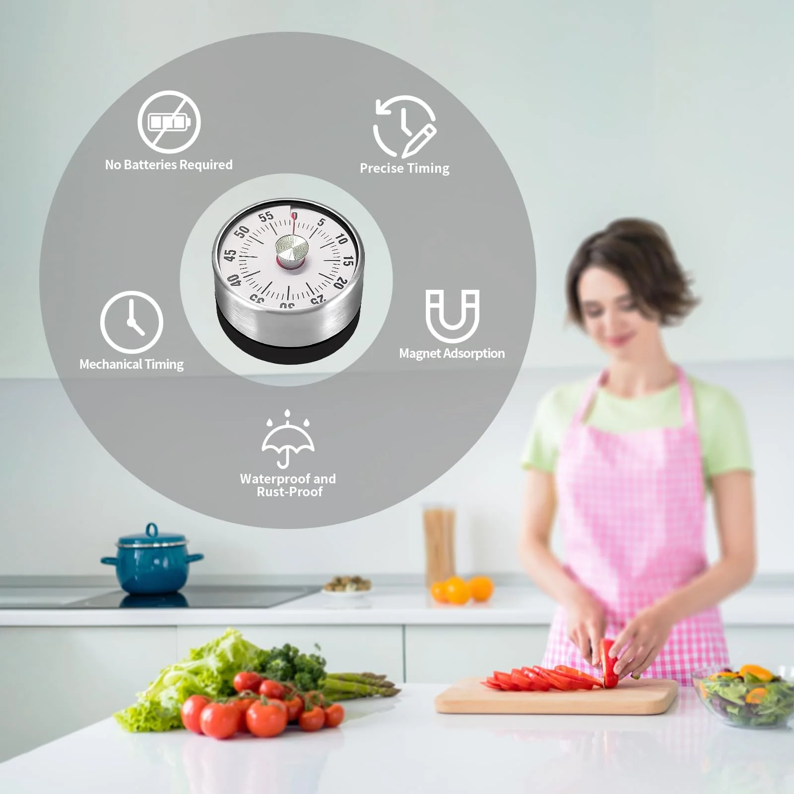 Таймер кухонный механический магнитный Stainless Steel Mechanical and Magnetic Timer Stainless Steel Countdown Timer, фото №4 Таймер кухонный механический магнитный Stainless Steel Mechanical and Magnetic Timer Stainless Steel Countdown Timer, фото №4