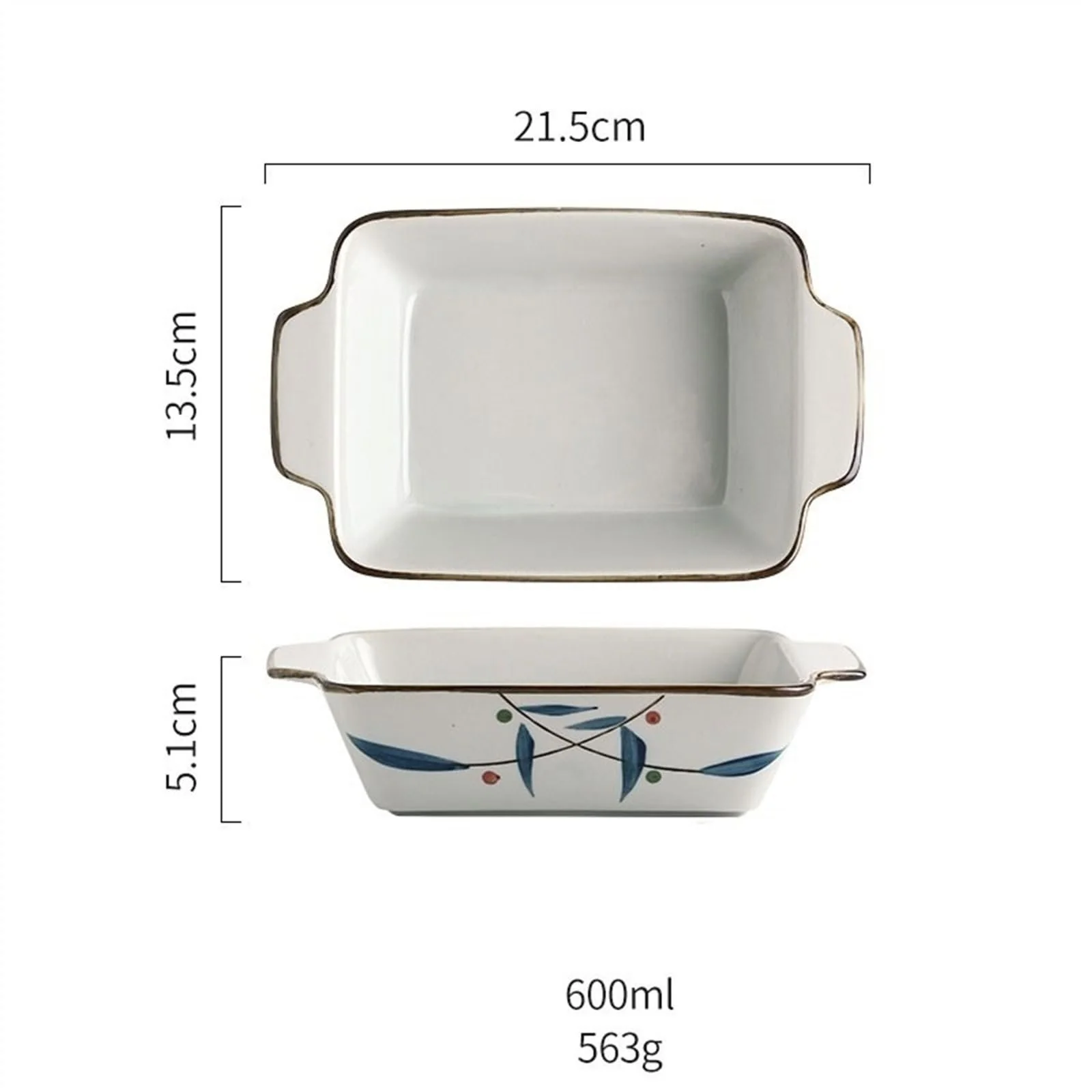 Керамическая форма для запекания глубокая удлиненная с двумя ручками расписанная вручную, фото №2