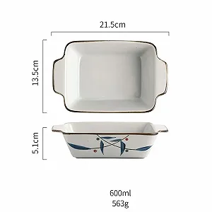 Керамическая форма для запекания глубокая удлиненная с двумя ручками расписанная вручную synthetic.ua - Фото 1