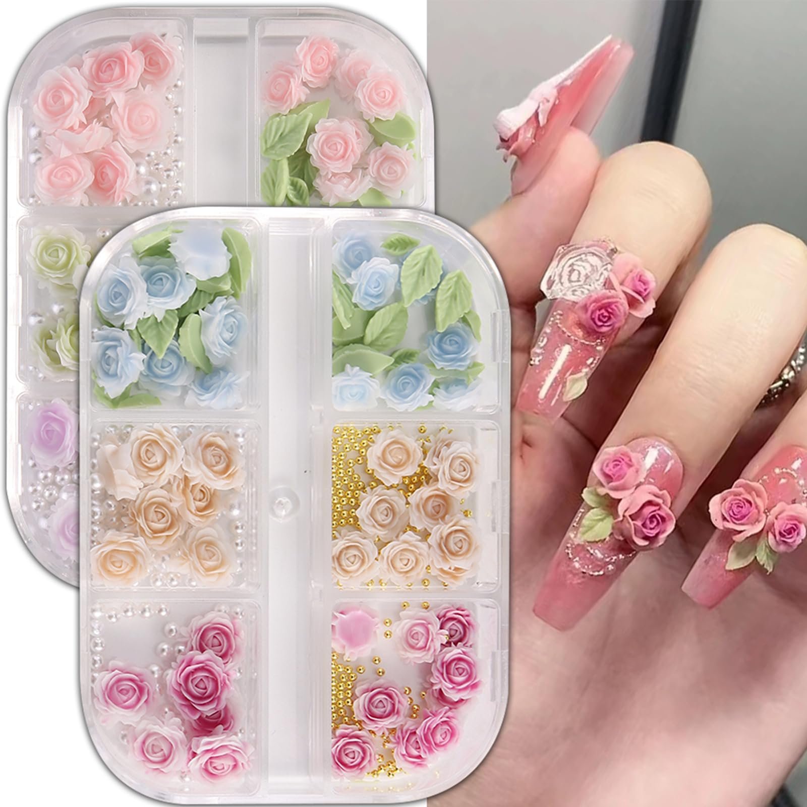 Подвески для ногтей Цветы 3D Цветы для ногтей Роза/Камелия Разноцветные, 2 шт, фото №1