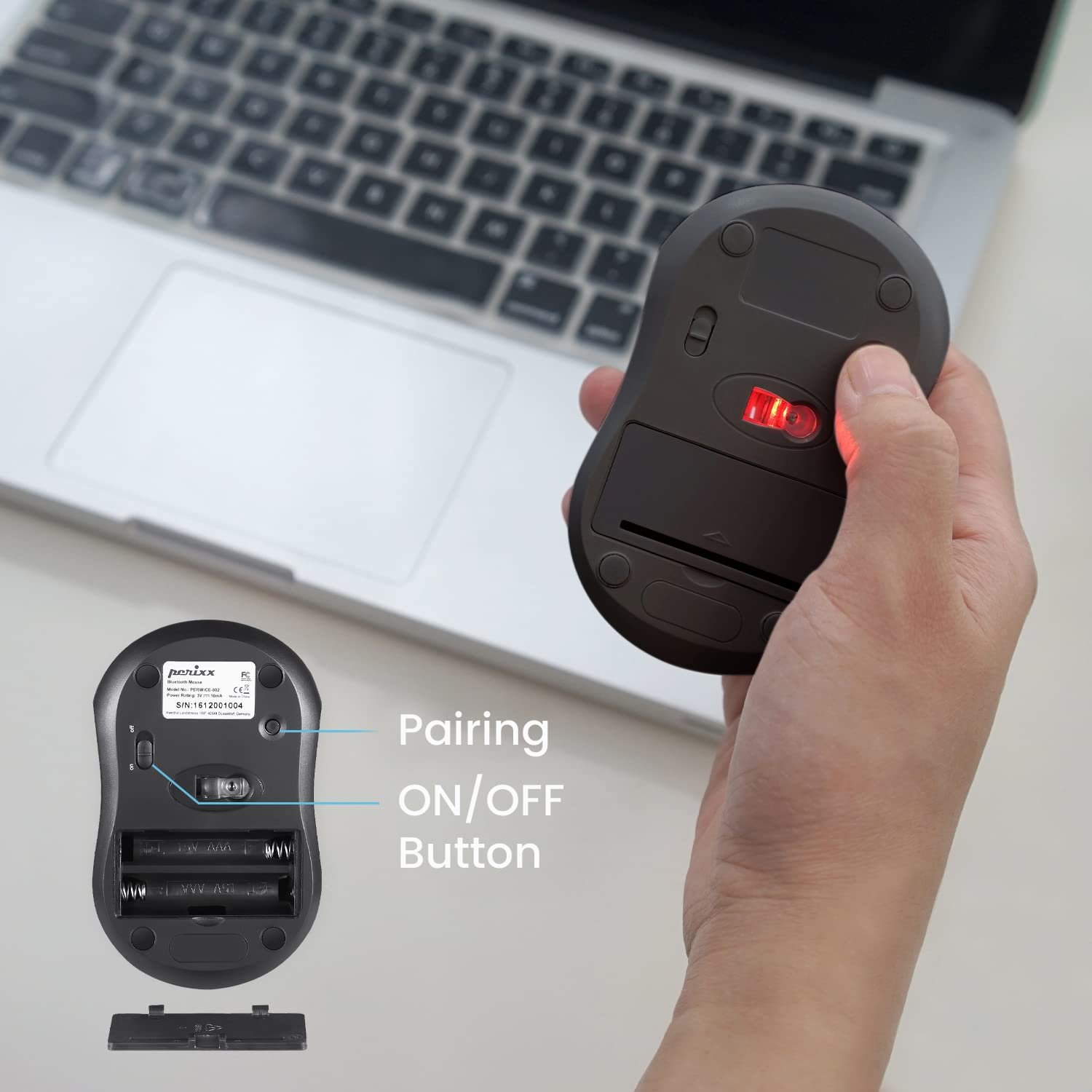 Миша Perixx PERIMICE-802 Бездротова Bluetooth Чорний, фото №7