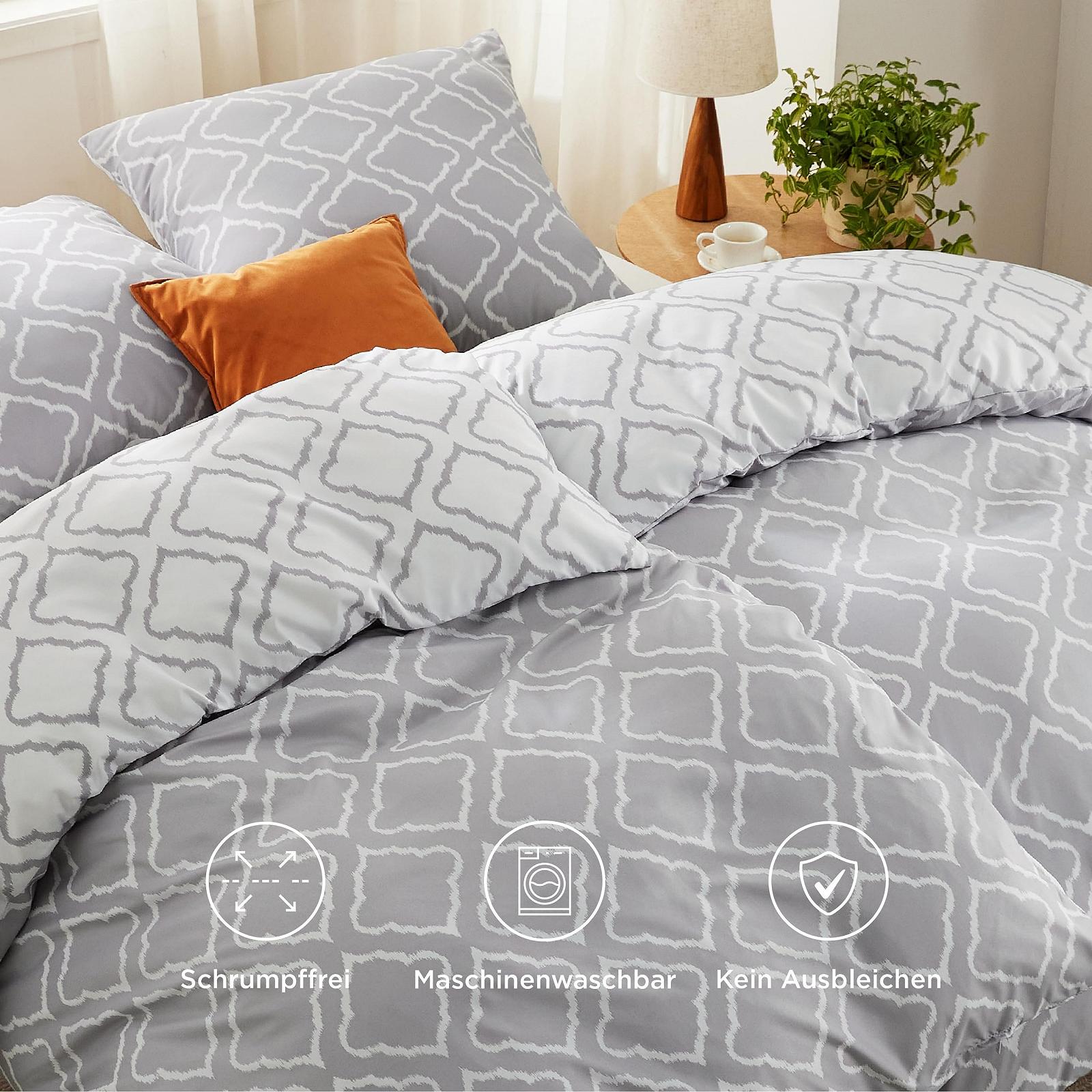 Комплект постільної білизни BEDSURE 2 предм., підковдра 135 x 200 см та наволочка 80 x 80 см, сірий сітчастий візерунок, для односпального ліжка, на блискавці, м'який та не потребує прасування, фото №3