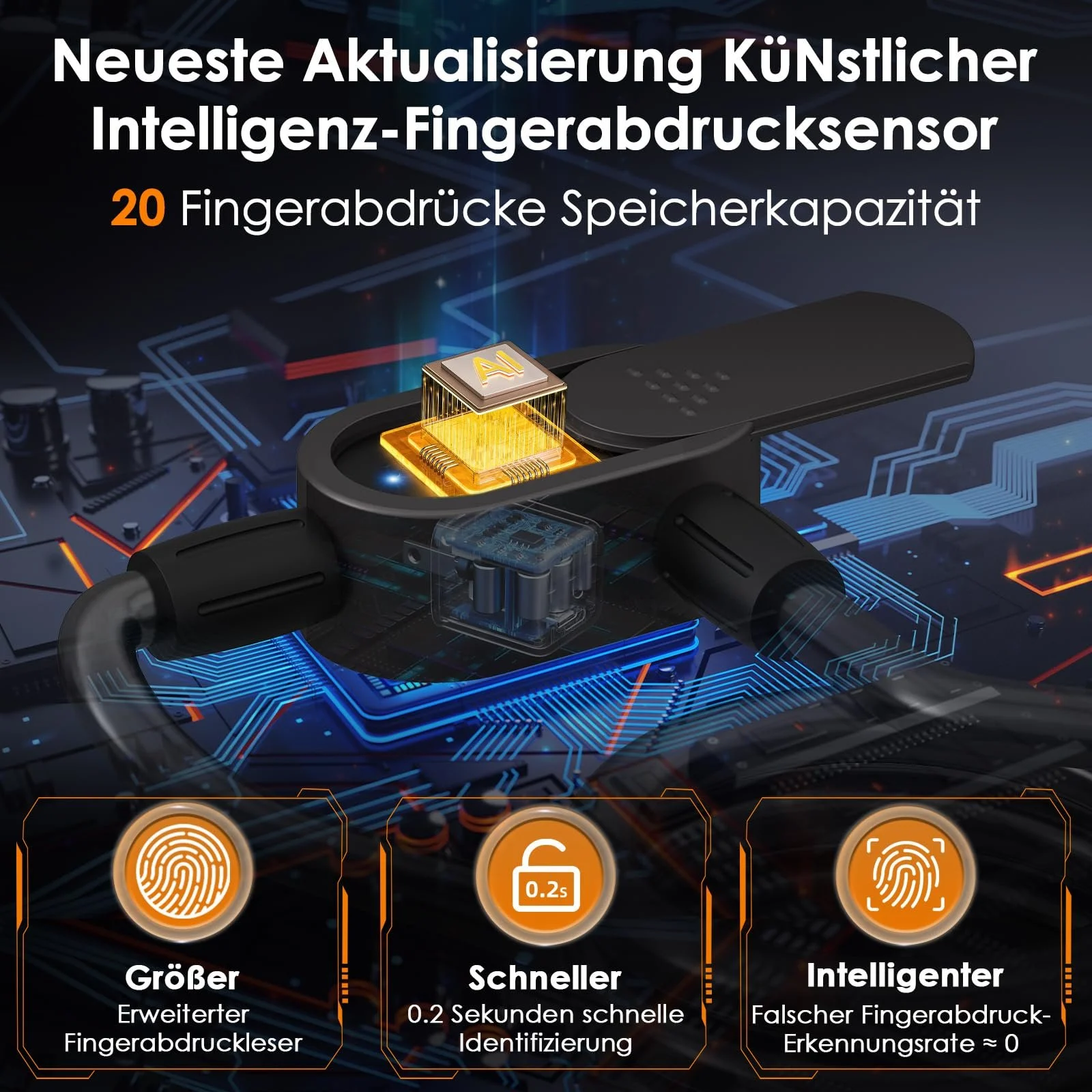 Замок тросовий Anweller Fingerprint C8 12 мм x 150 см Чорний, фото №3