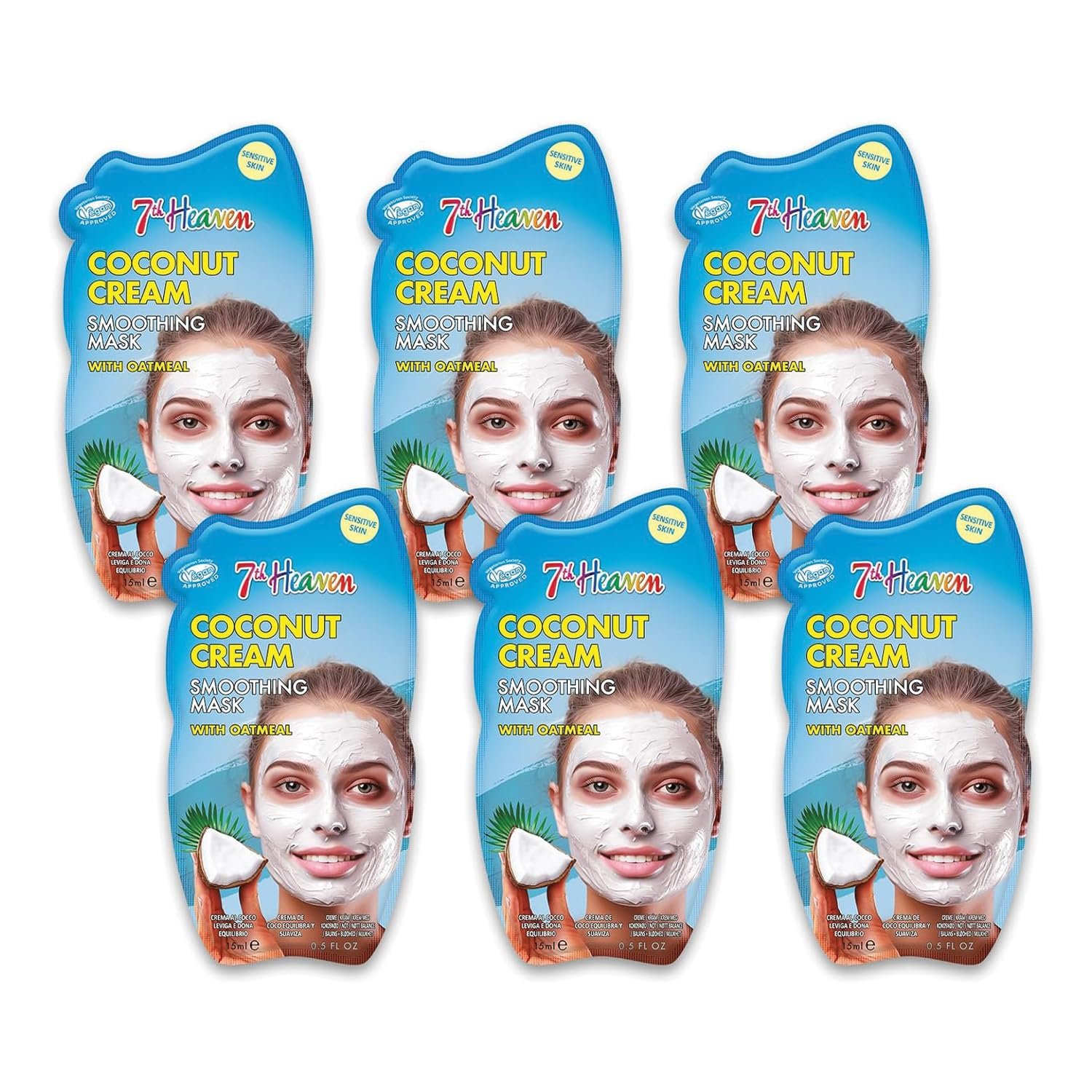 Маска для обличчя 7th Heaven Coconut Cream з вівсянкою, мультипак з 6 штук - Заспокійлива, фото №1