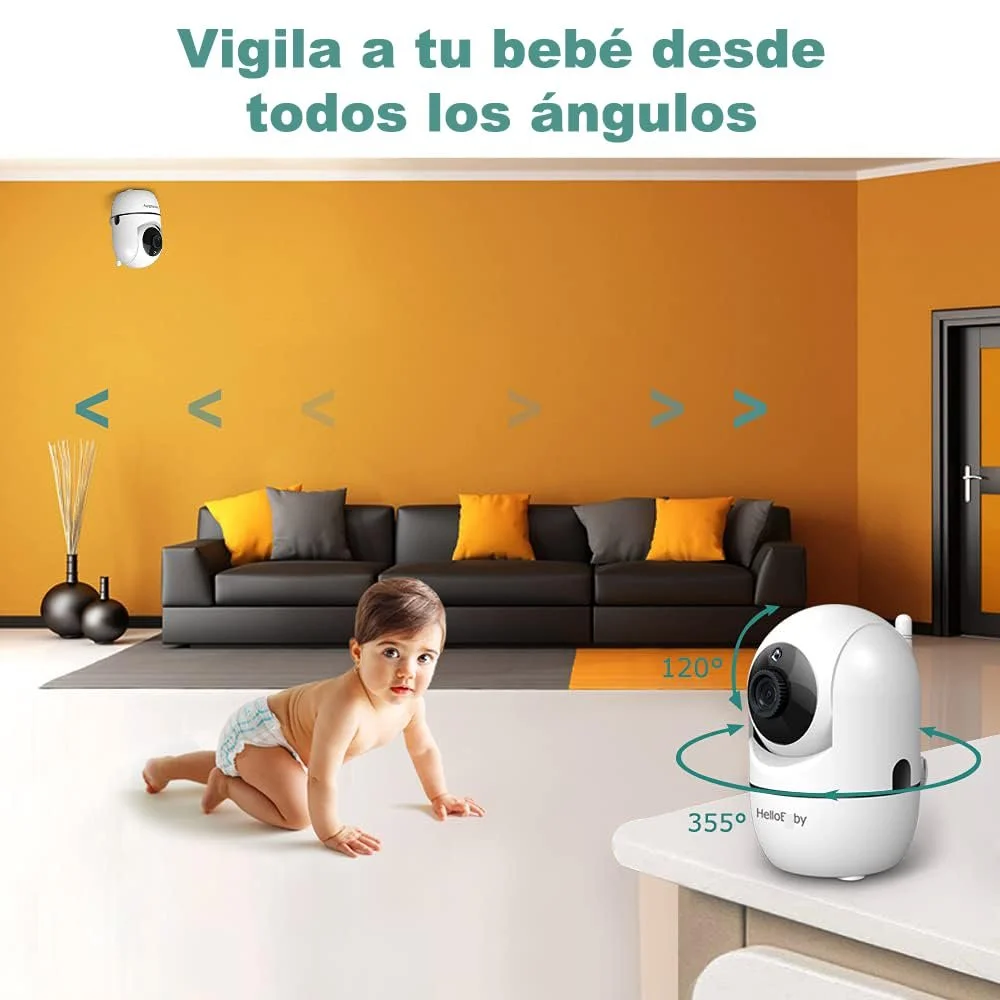 Відеоняня HelloBaby HB65 3.2 дюйма 360 градусів Дистанційне керування Pan-Tilt-Zoom Нічне бачення Інтерком Датчик температури, фото №4