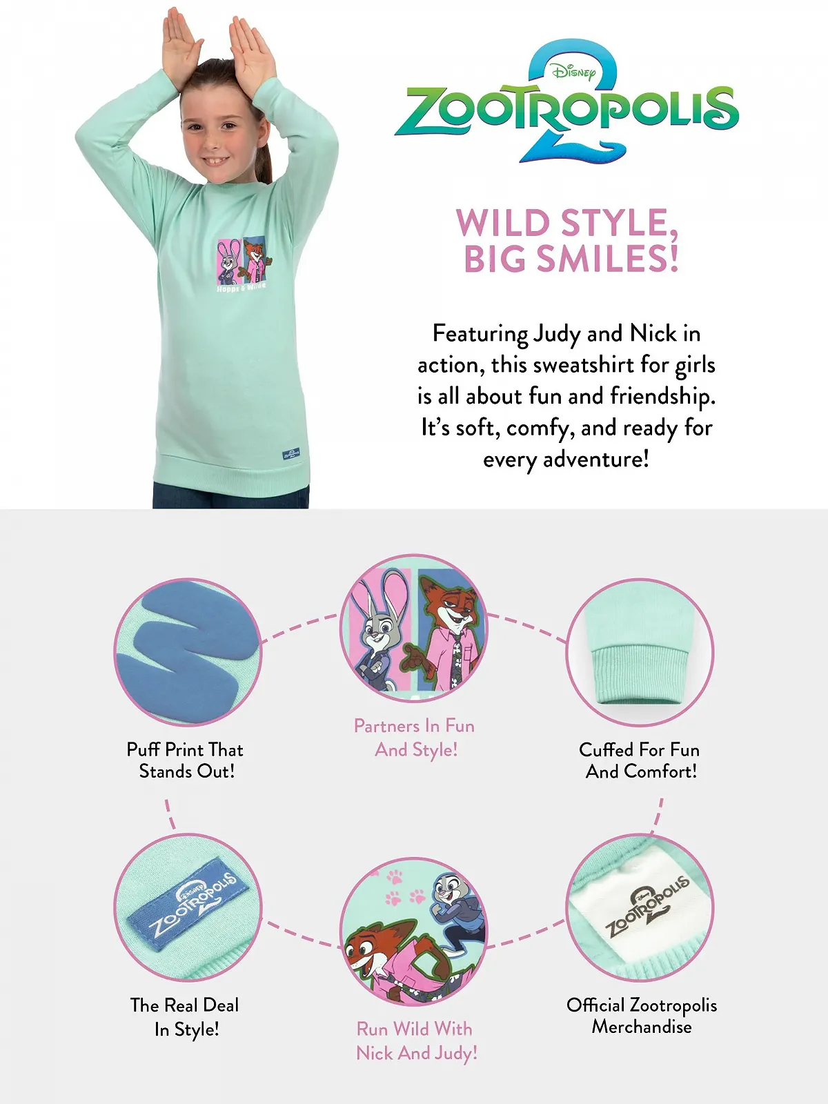 Світшот Disney Zootropolis Дитячий, Judy Hopps & Nick Wilde Бавовняний, фото №5 Світшот Disney Zootropolis Дитячий, Judy Hopps & Nick Wilde Бавовняний, фото №5