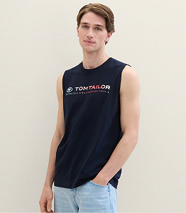 Майка Tanktop with a logo print 1041866ХХ10668 Tom Tailor Темно-синій M - Фото 1