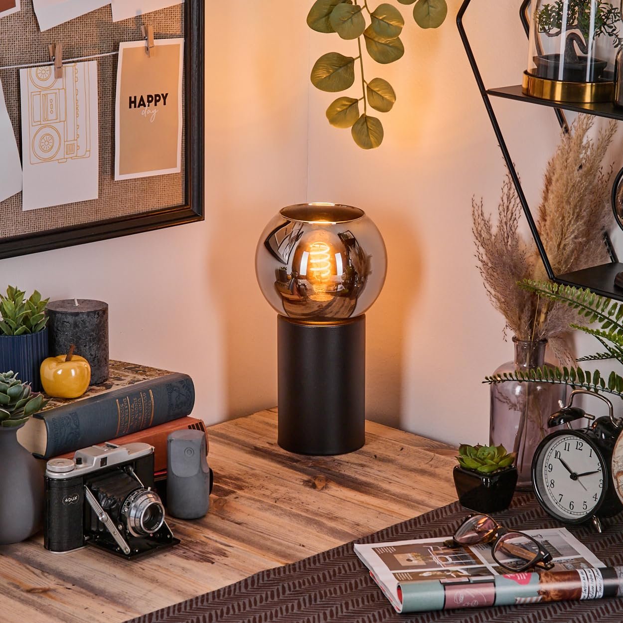 Настільна лампа HOFSTEIN Koyoto E14 15 см Чорний/Хром/Димчастий, фото №6