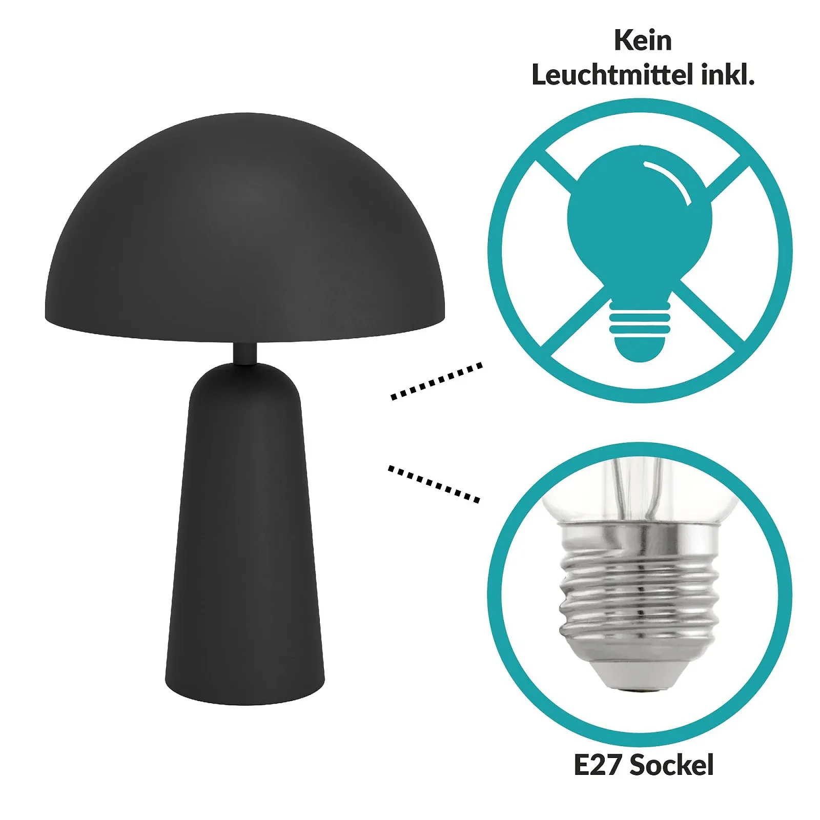 Настільна лампа EGLO Aranzola у формі гриба металева E27 Чорно-біла, фото №3