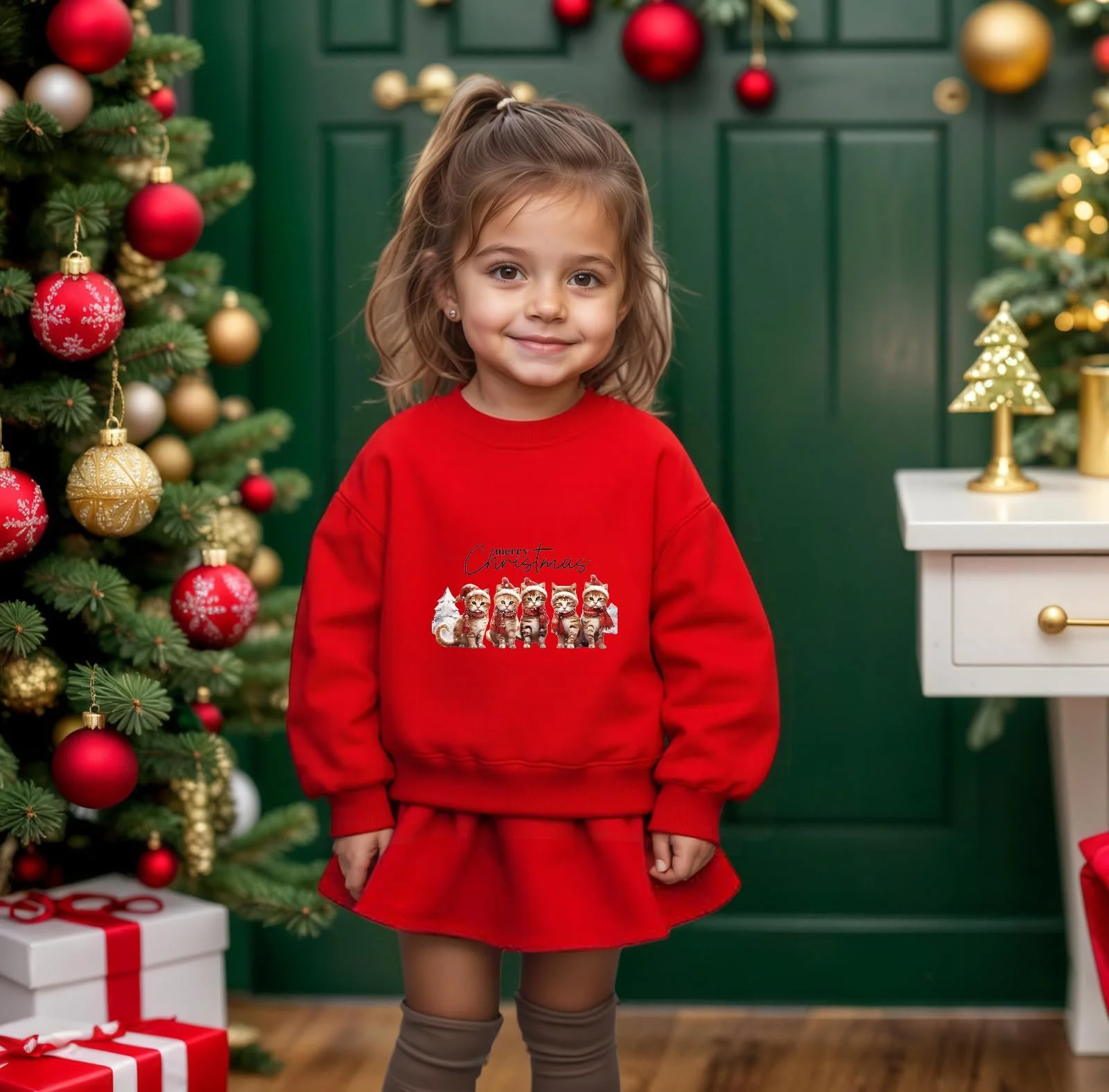 Різдвяний світшот TUANMOZI Червоний для дівчаток, повсякденний, з довгими рукавами, фото №3