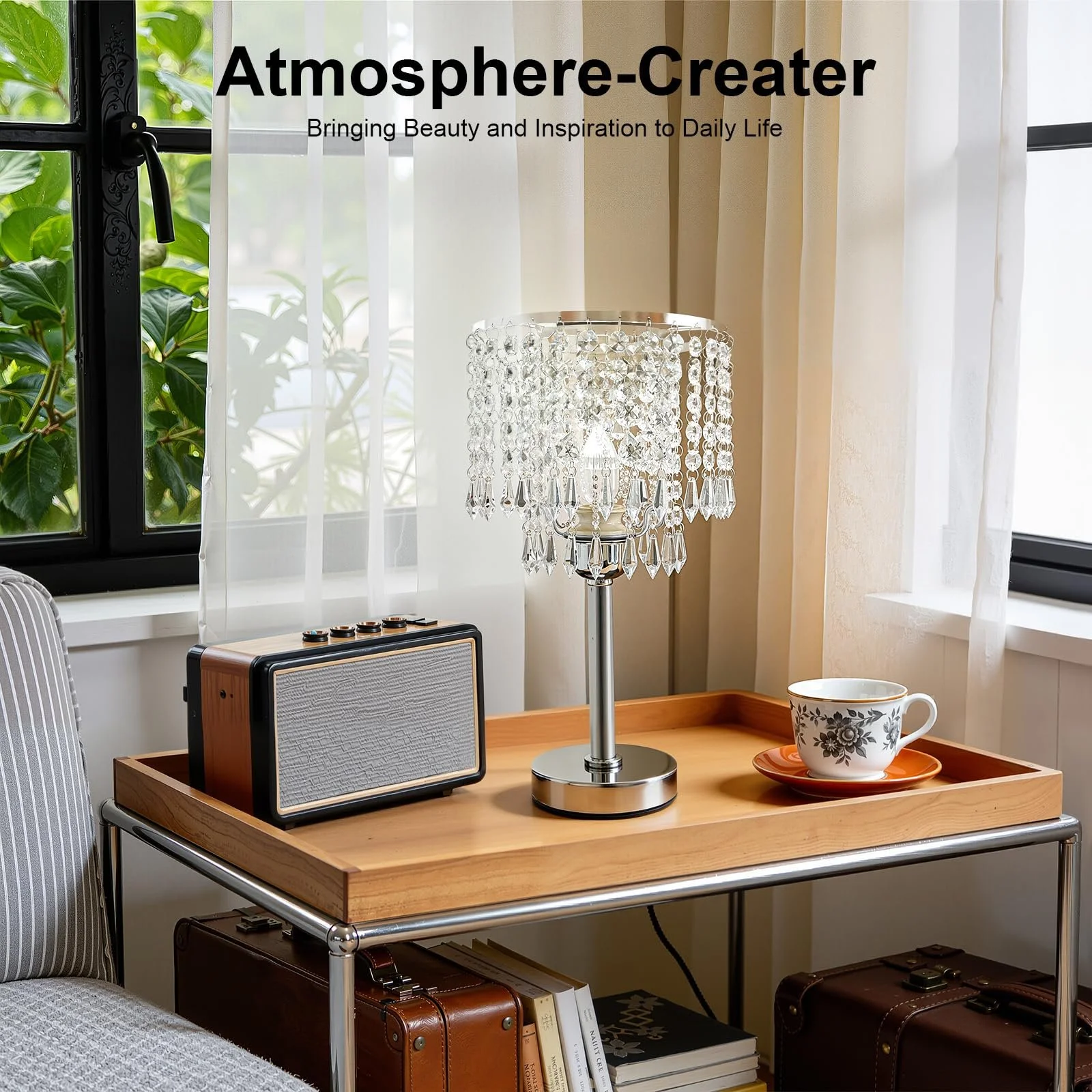 Настільна лампа кришталева з круглою основою декоративна біла, фото №6