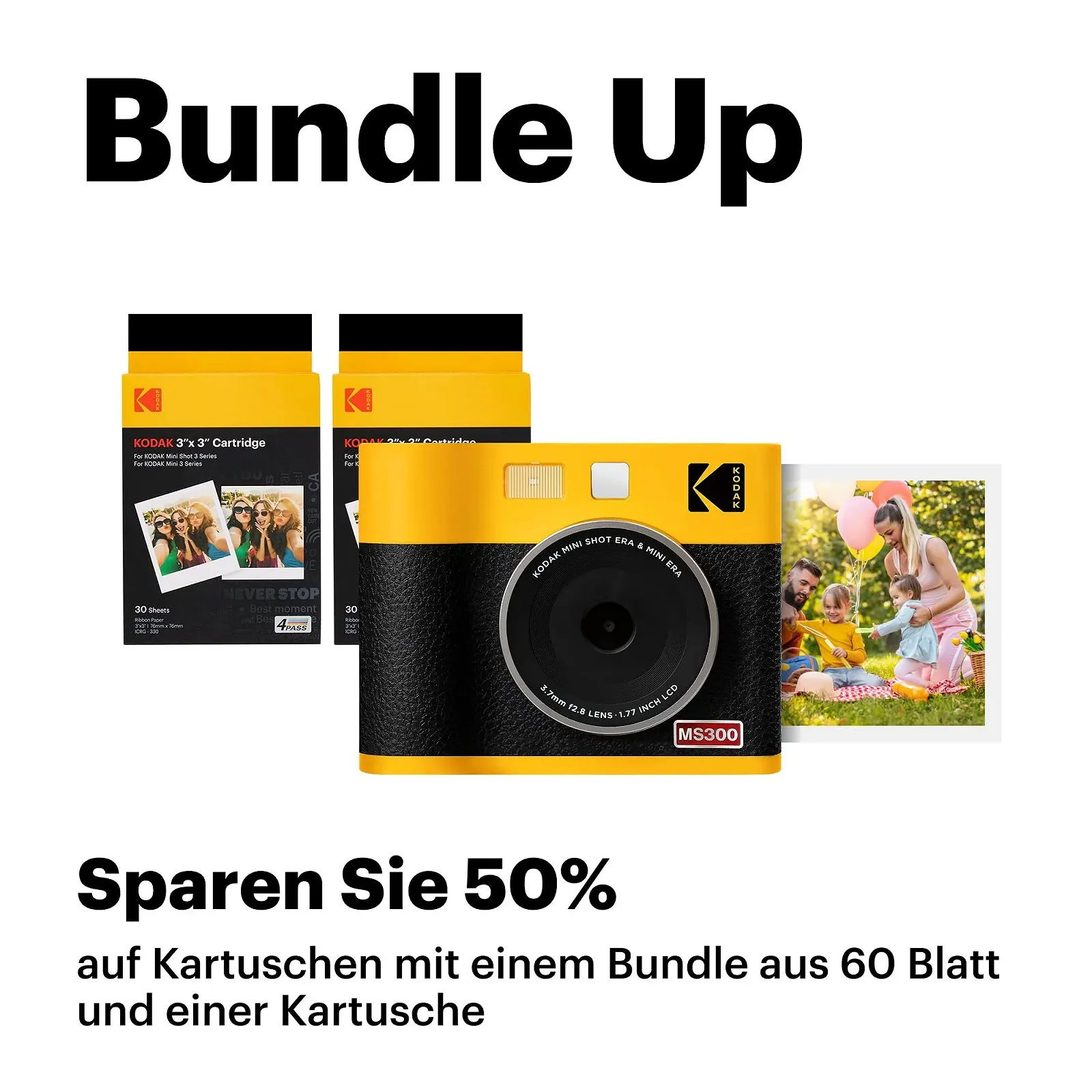 Фотокамера мгновенной печати и фотопринтер KODAK Mini Shot 3 ERA 4PASS 7.6 x 7.6 см + 8 листов + картридж на 60 листов Yellow, фото №2