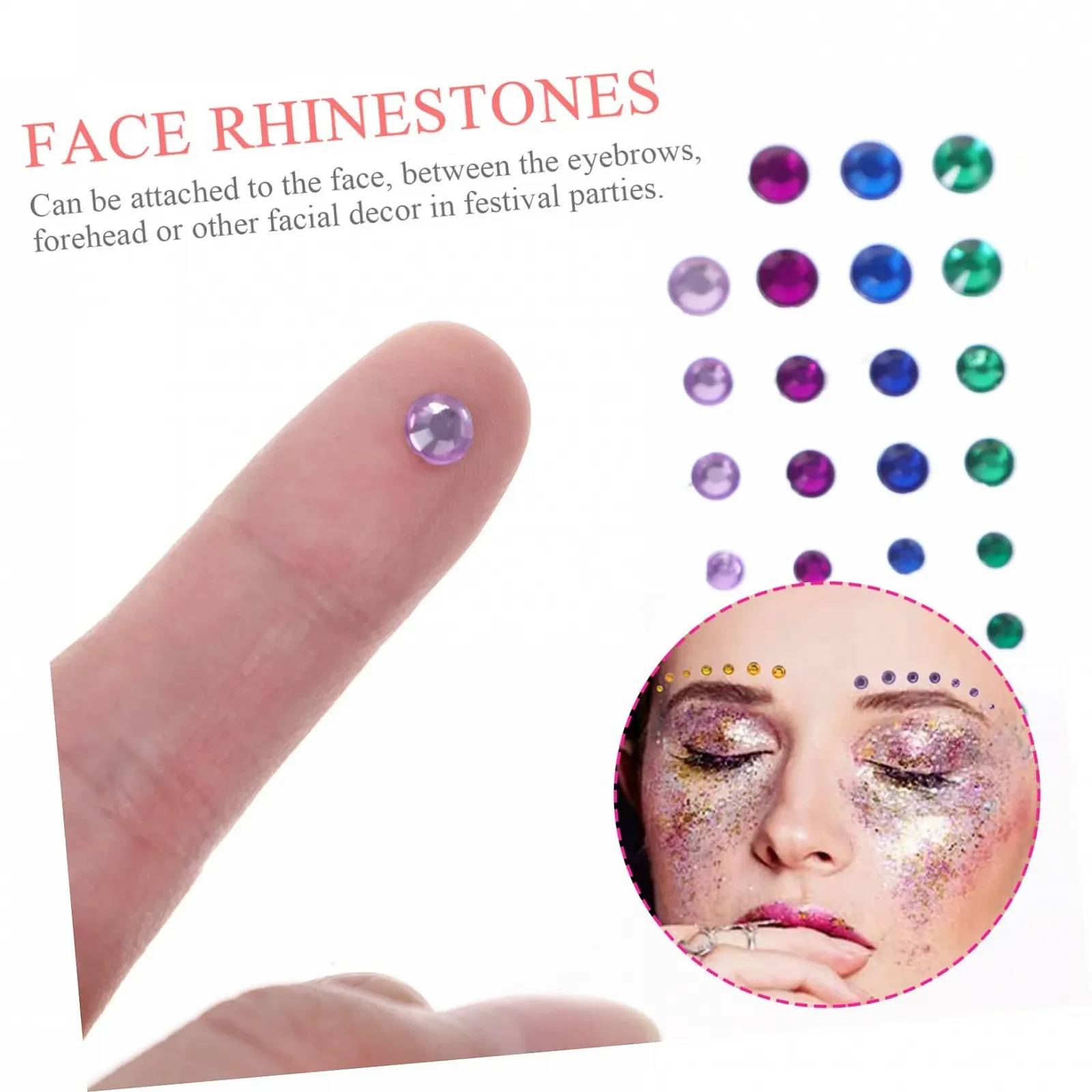 Стразы для лица Beavorty 35 наборов Акриловые стразы для приклеивания для тела для фестивалей Модные украшения для лица для событий, фото №4