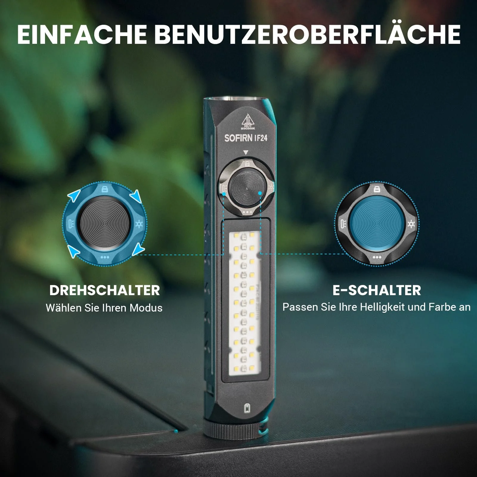 Фонарь Sofirn IF24 LED Аккумуляторный - Очень Яркие Фонари 2000 Люмен Белый Свет, IP66 Водонепроницаемый с Магнитом, Прочный Карманный Фонарь Маленький с Красным Светом, Цветной LED для Кемпинга, Улицы, фото №7